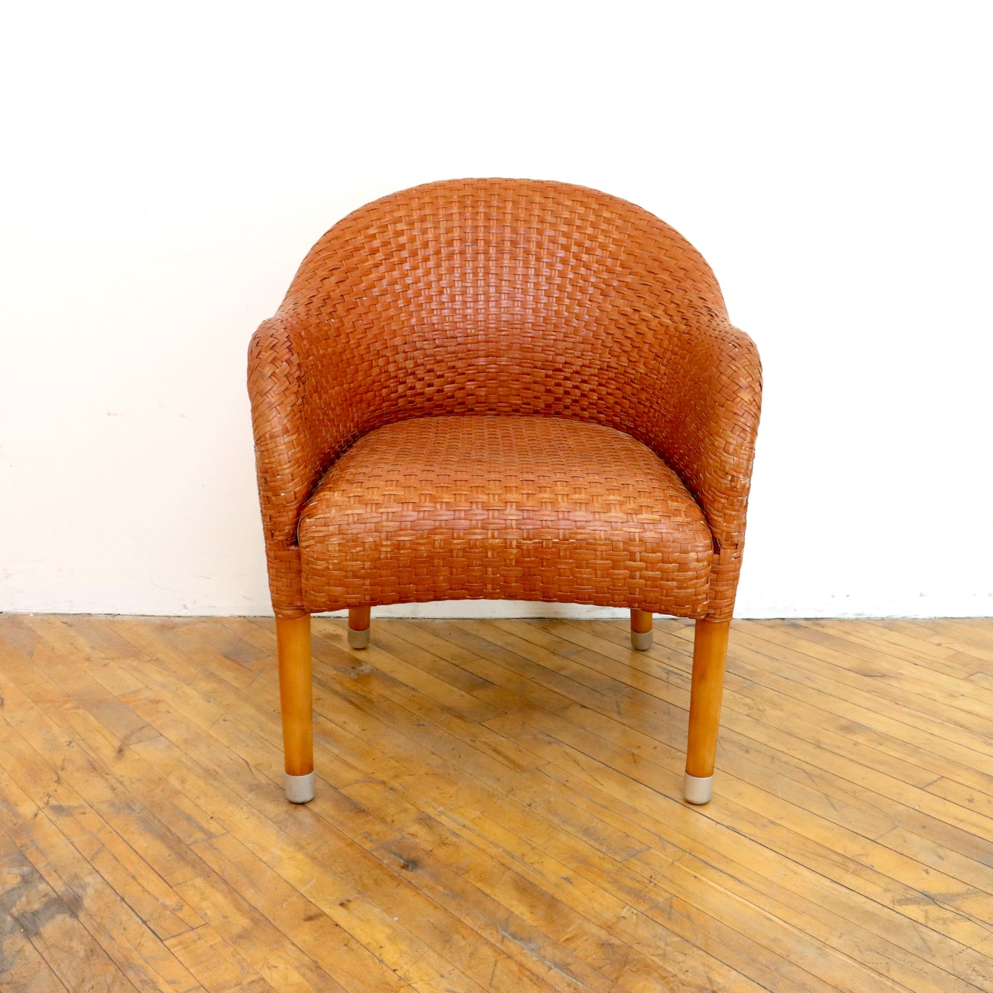 Pair of Antonio Citterio Style Woven Leather Lounge Chairs