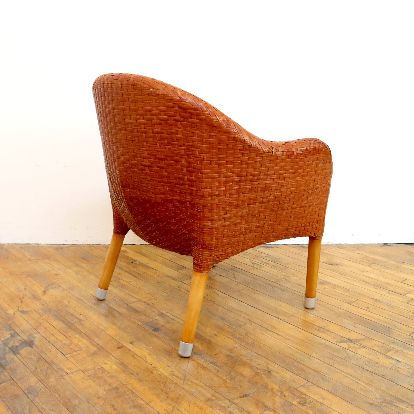 Pair of Antonio Citterio Style Woven Leather Lounge Chairs