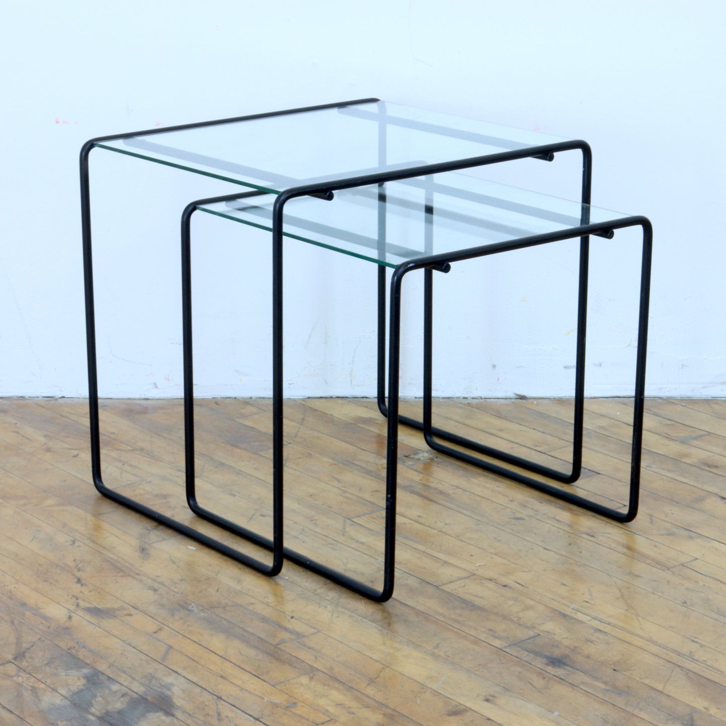 Pair of 1980s Wire Frame Nesting Tables After Max Sauze