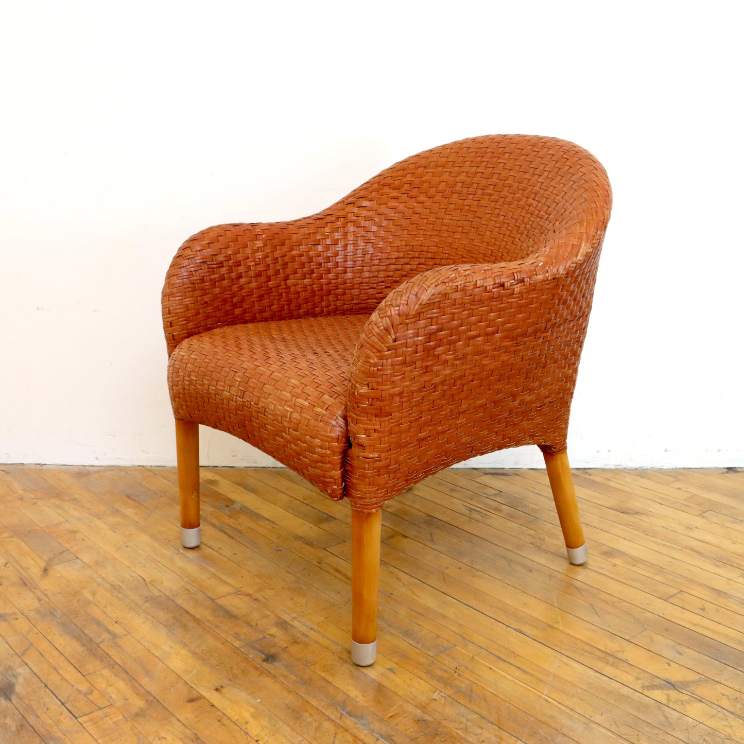 Pair of Antonio Citterio Style Woven Leather Lounge Chairs