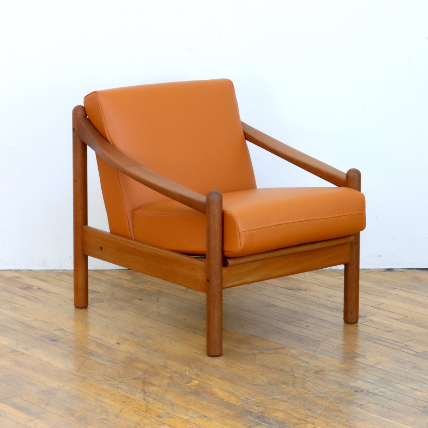 1970s Domino Møbler Teak and Leather Lounge Chair