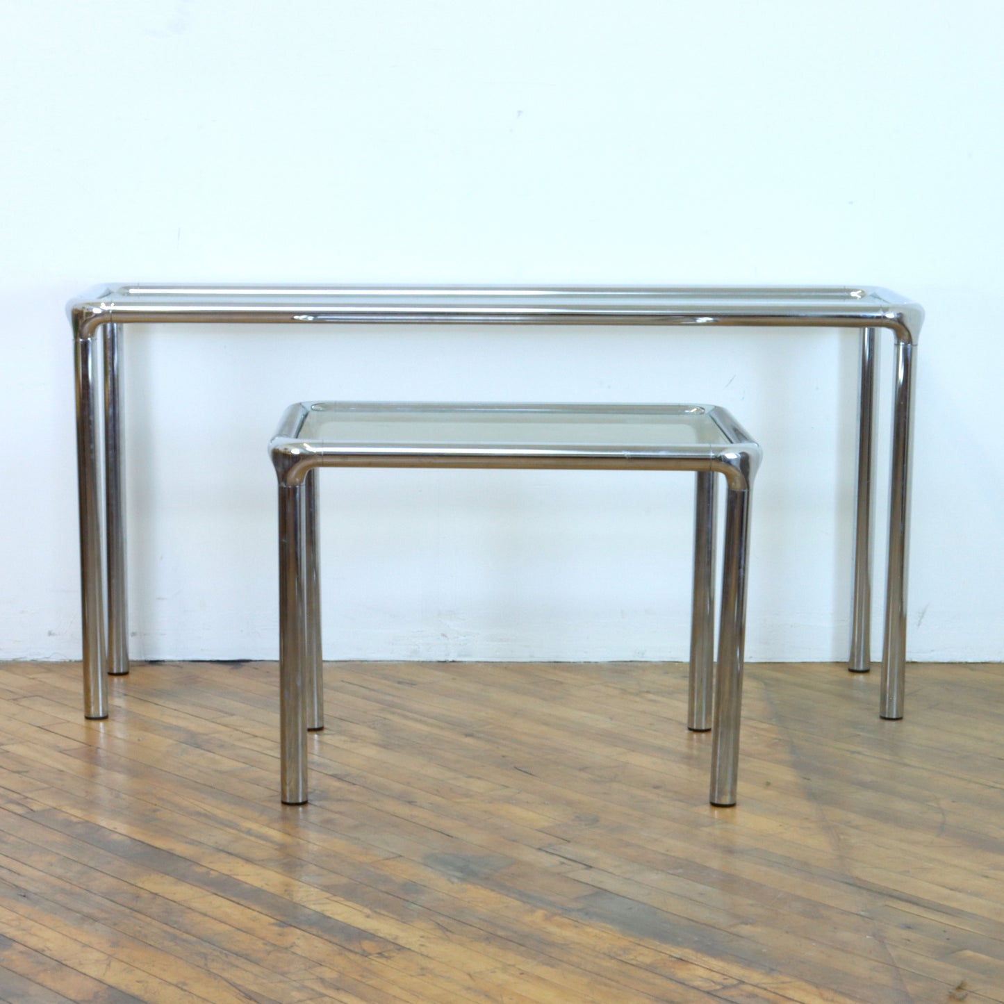 1970s Tubular Chrome Console Table