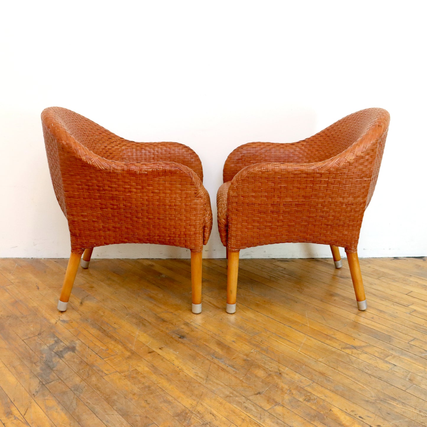 Pair of Antonio Citterio Style Woven Leather Lounge Chairs