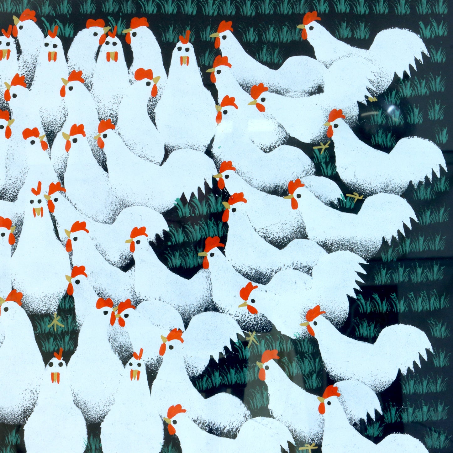 Original 1998 Chinese Herd of Roosters Painting