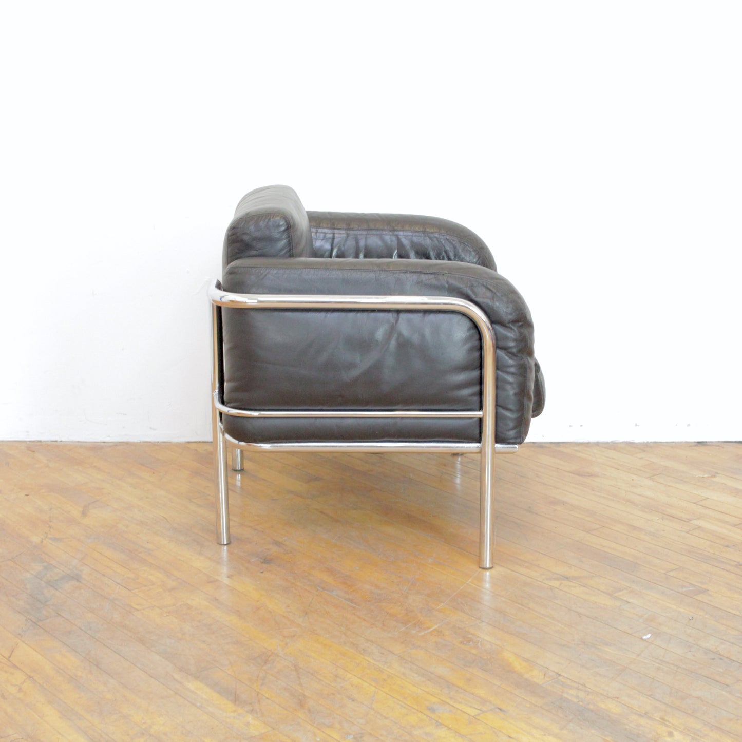 Vintage Italian Bauhaus Style Leather Lounge Chair