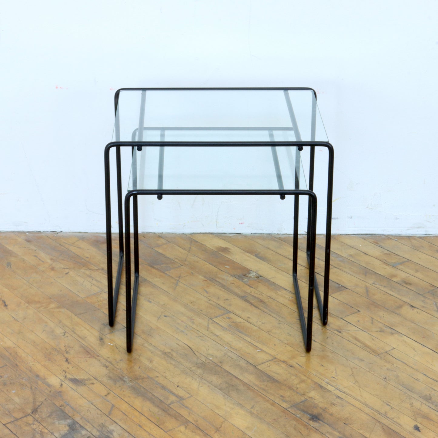 Pair of 1980s Wire Frame Nesting Tables After Max Sauze