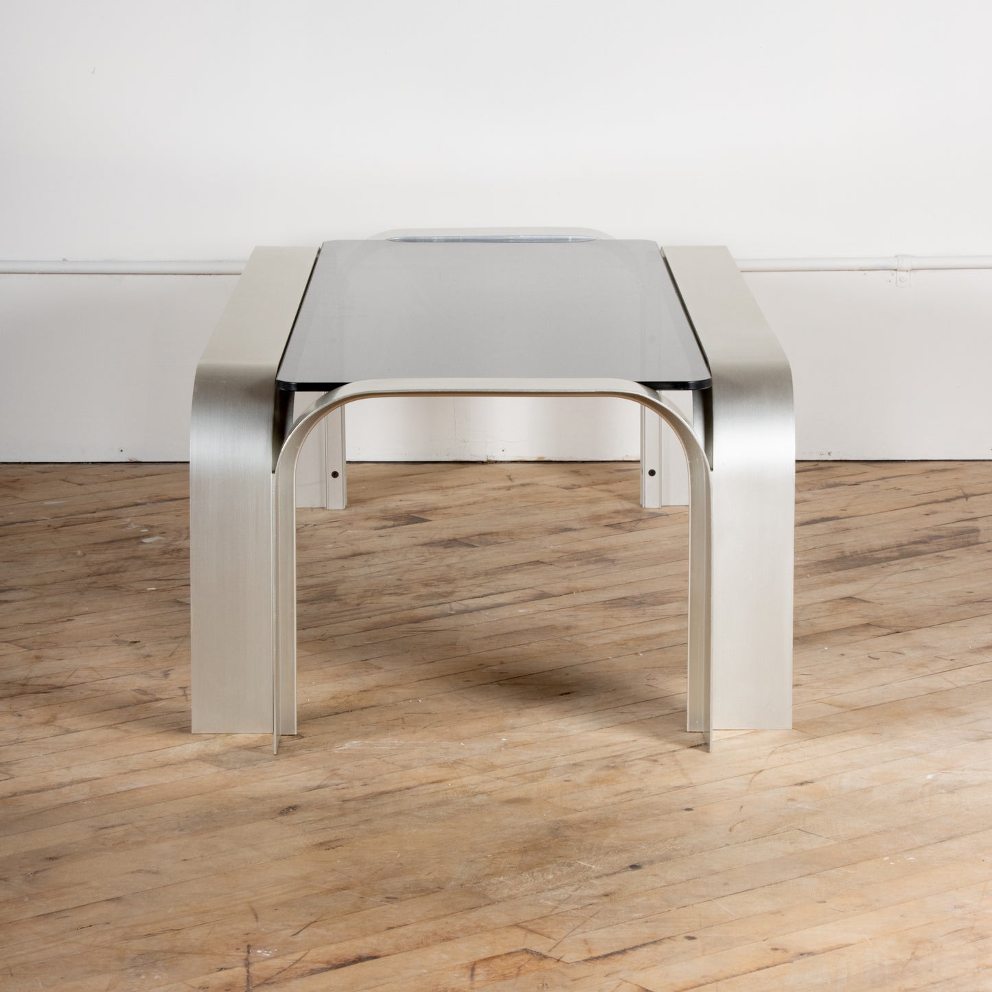 1970s Aluminum and Smoked Glass Coffee Table