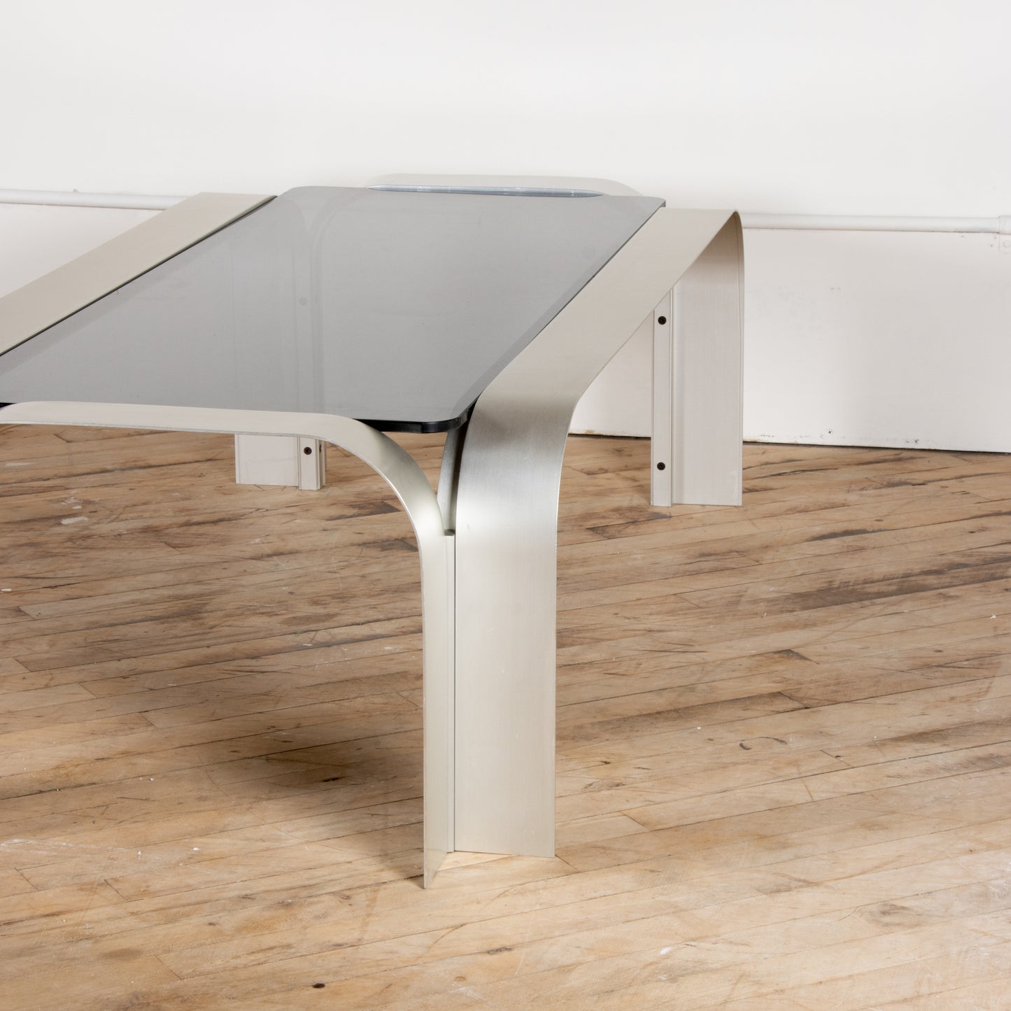 1970s Aluminum and Smoked Glass Coffee Table