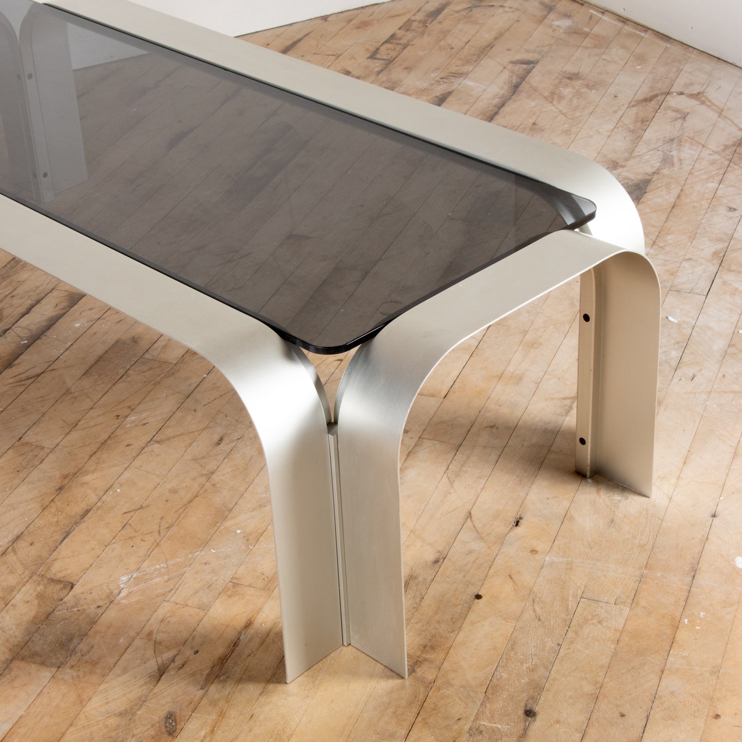 1970s Aluminum and Smoked Glass Coffee Table