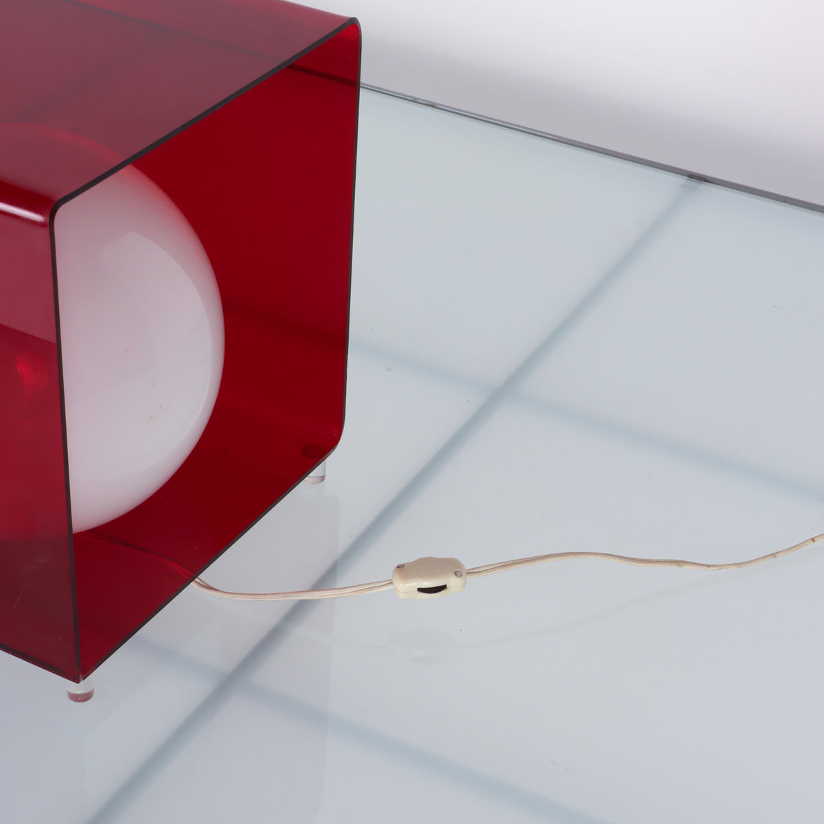 1970s Red Lucite Cube Lamp