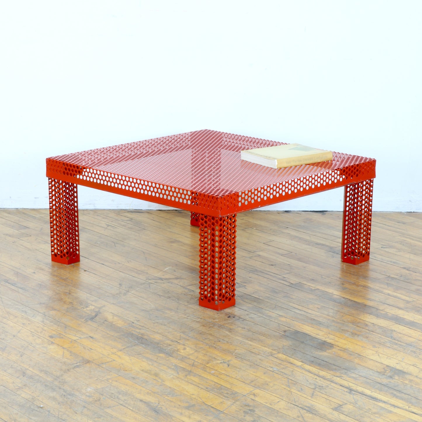 Vintage Perforated Red Metal Coffee Table