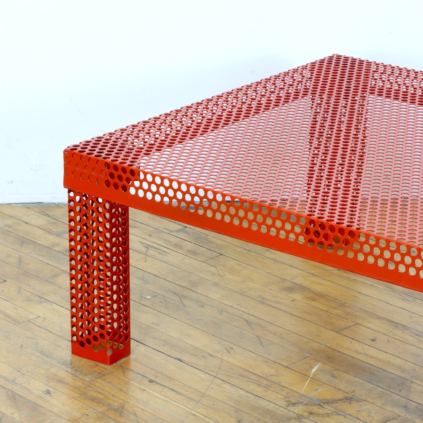 Vintage Perforated Red Metal Coffee Table