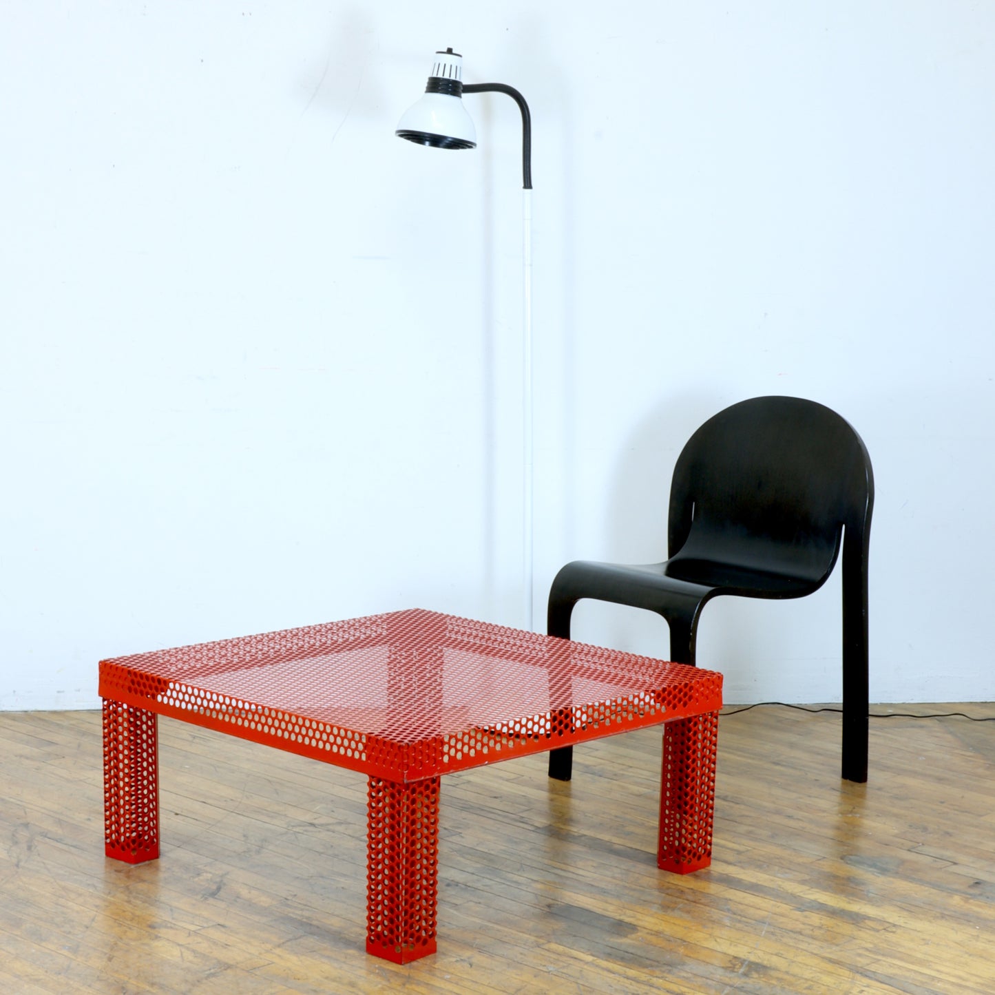 Vintage Perforated Red Metal Coffee Table