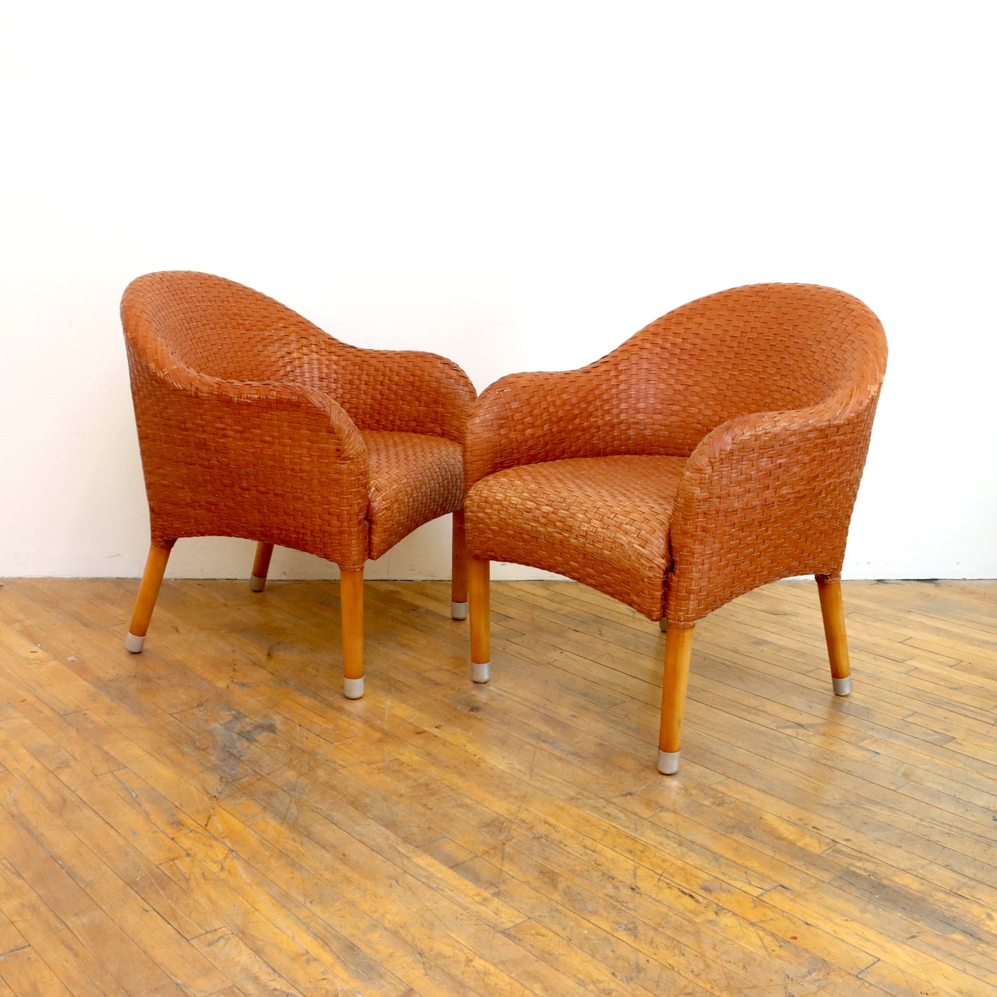 Pair of Antonio Citterio Style Woven Leather Lounge Chairs