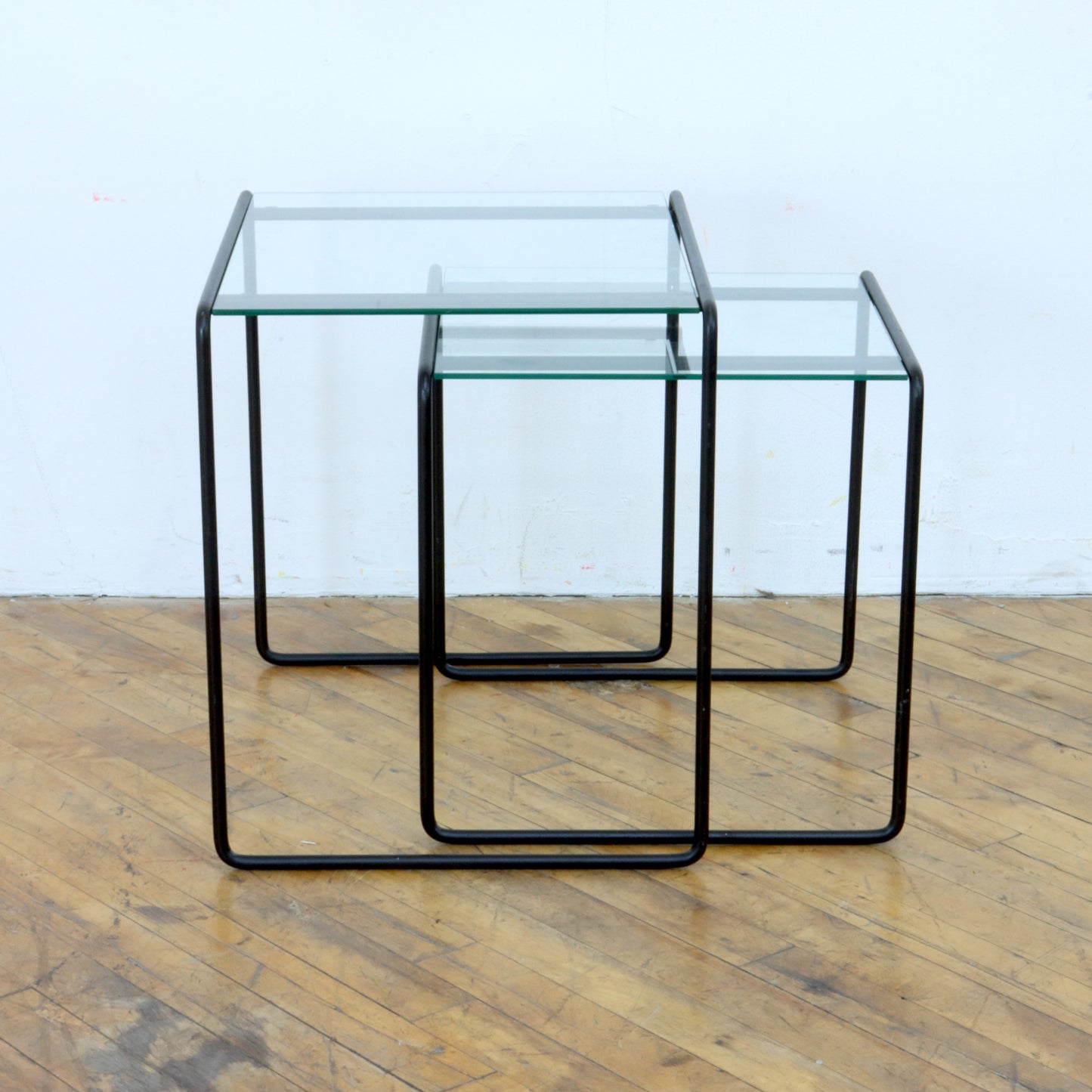 Pair of 1980s Wire Frame Nesting Tables After Max Sauze