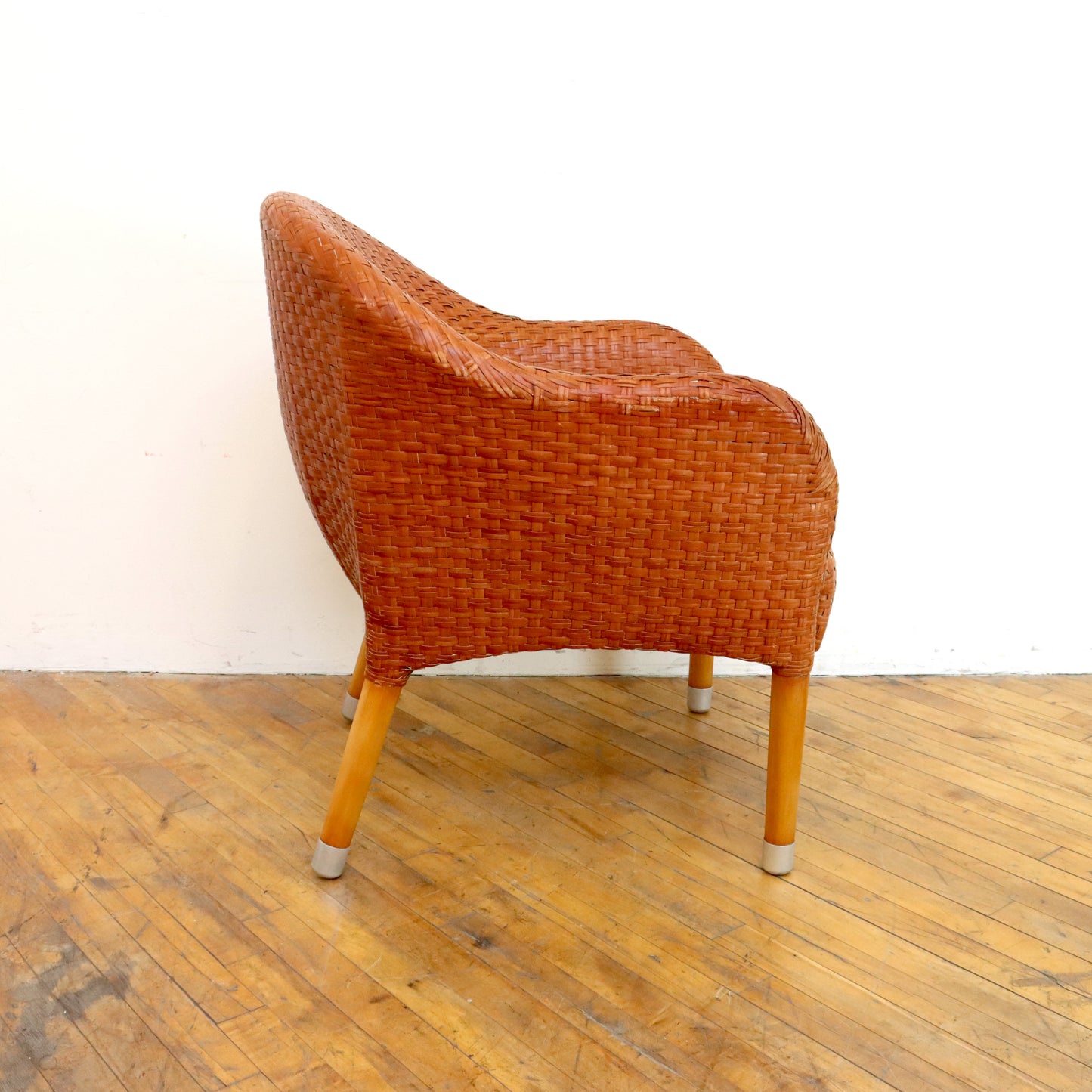 Pair of Antonio Citterio Style Woven Leather Lounge Chairs