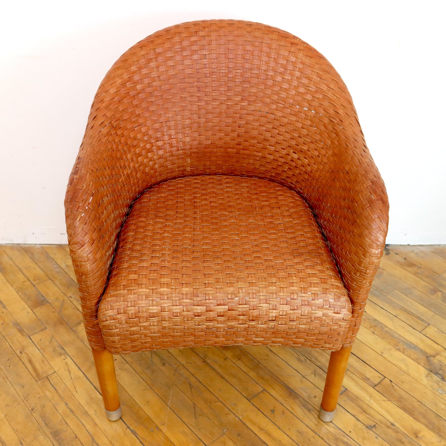 Pair of Antonio Citterio Style Woven Leather Lounge Chairs