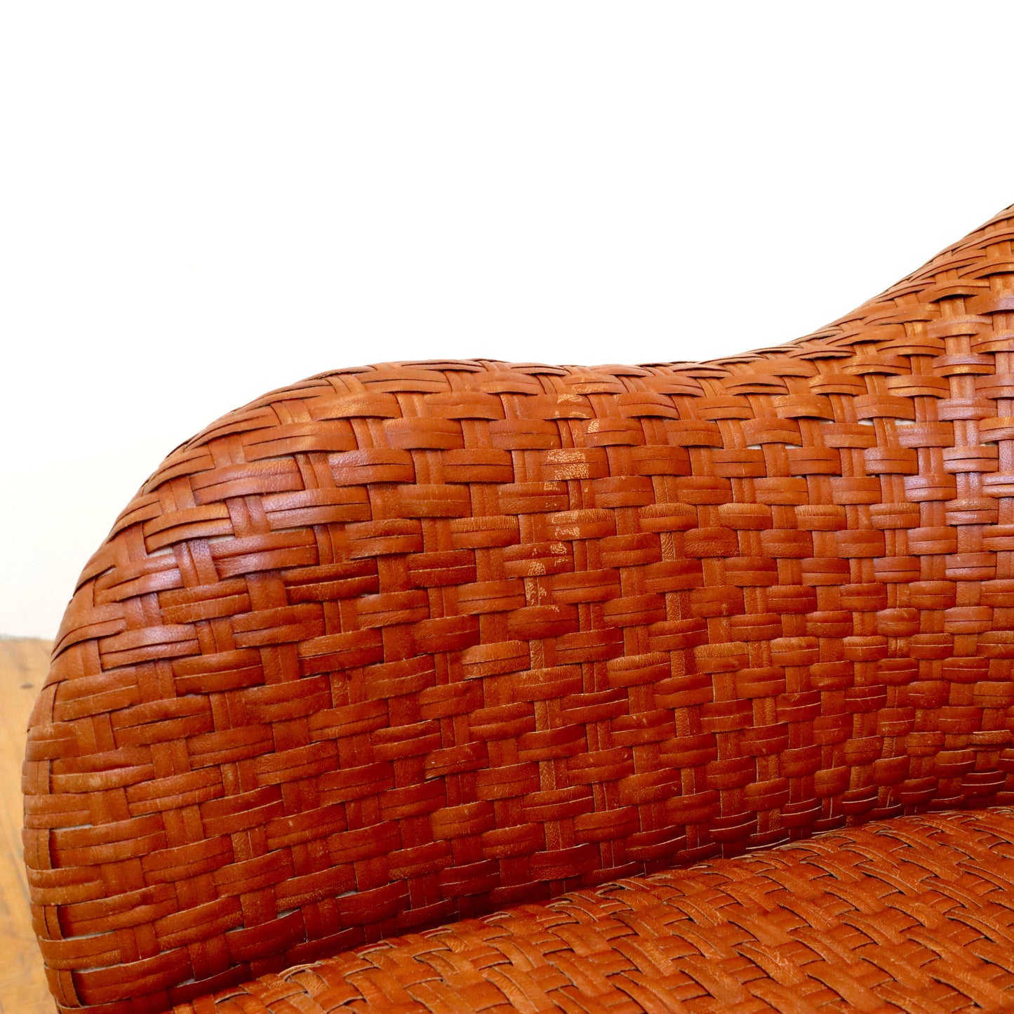 Pair of Antonio Citterio Style Woven Leather Lounge Chairs