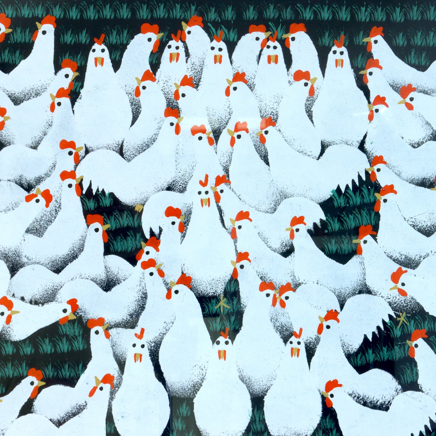 Original 1998 Chinese Herd of Roosters Painting