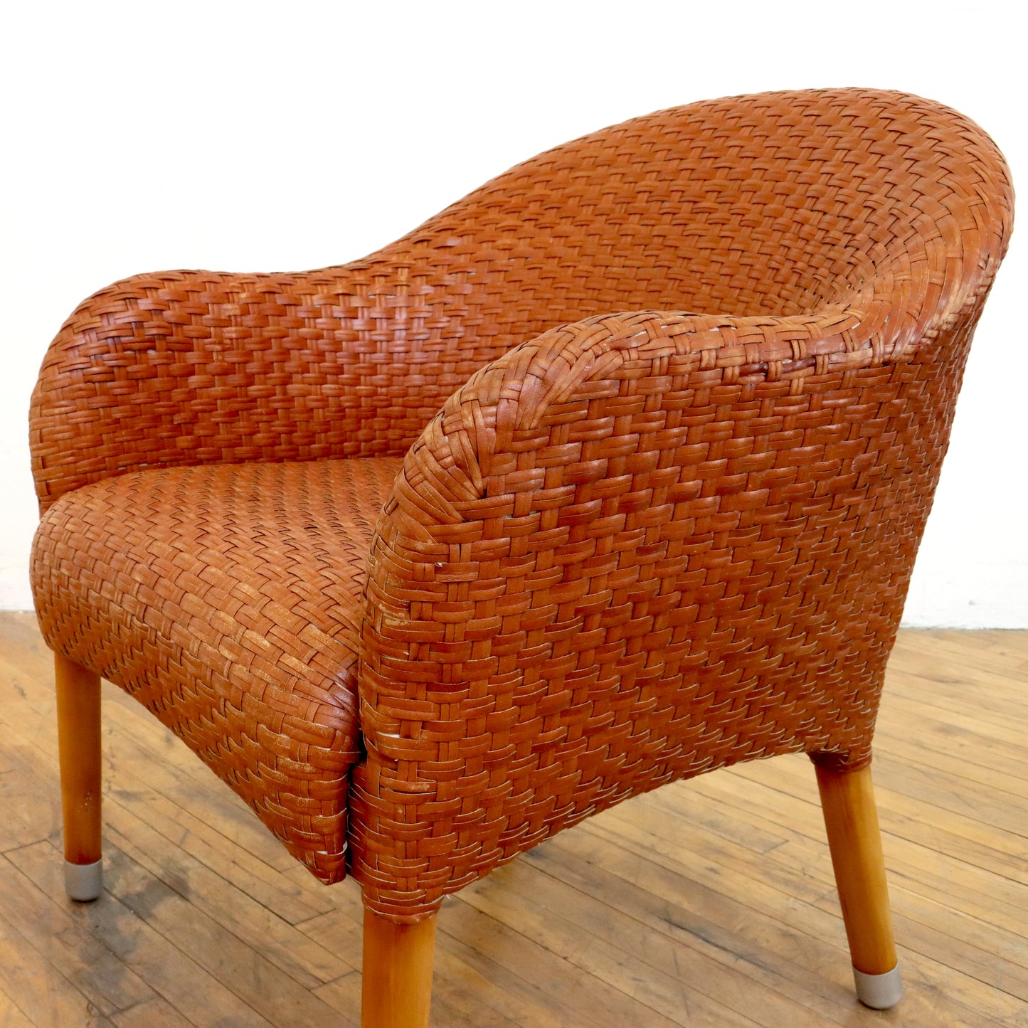 Pair of Antonio Citterio Style Woven Leather Lounge Chairs