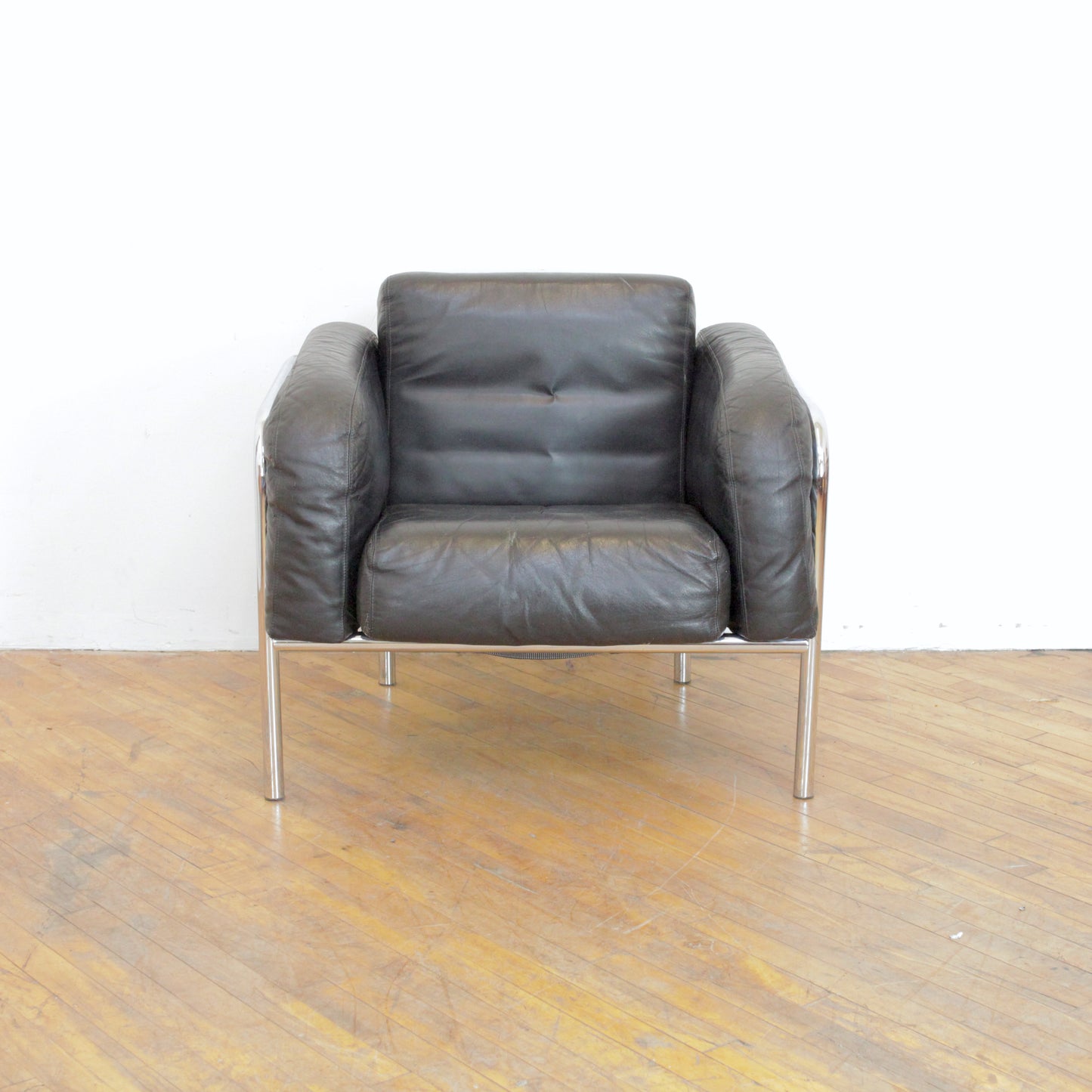 Vintage Italian Bauhaus Style Leather Lounge Chair