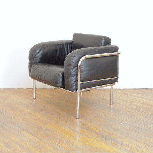 Vintage Italian Bauhaus Style Leather Lounge Chair