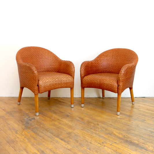 Pair of Antonio Citterio Style Woven Leather Lounge Chairs