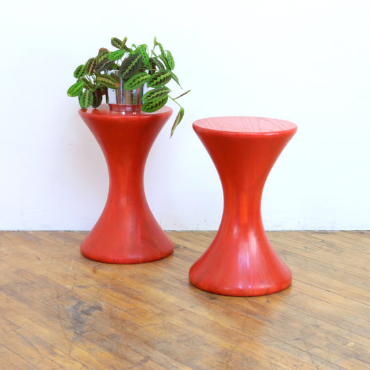 Solid Oak Red Stool or Pedestal