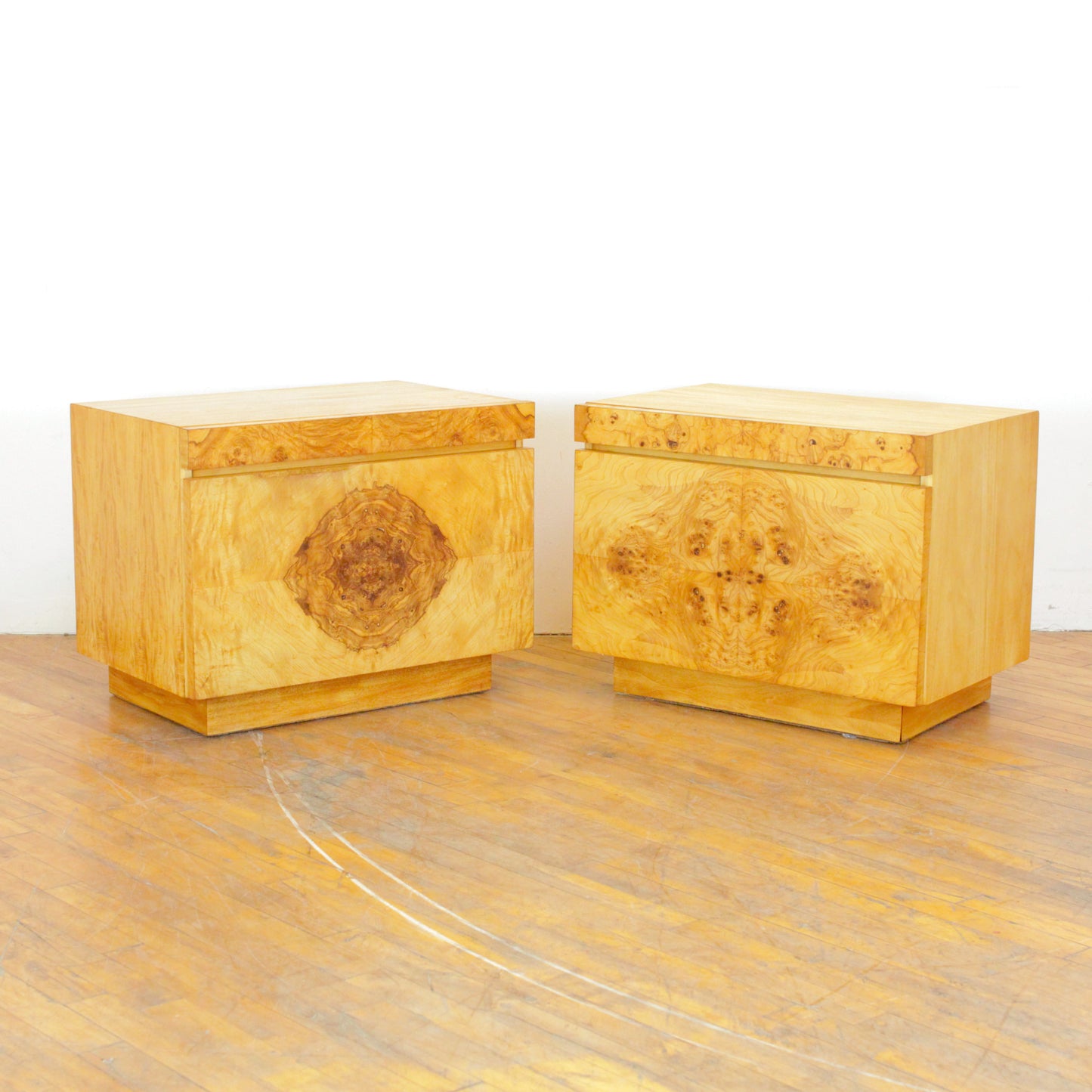 Pair of 1970s Lane Burl Nightstands