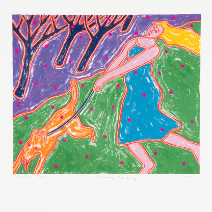 1984 Dan May Screen Print "Running the Dog"