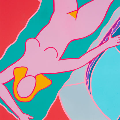 Large 1989 "Nude by Pool" Screen Print by Dan May