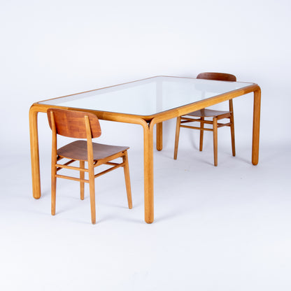 LargeVintage Oak and Glass Dining Table