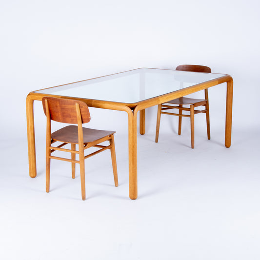 LargeVintage Oak and Glass Dining Table