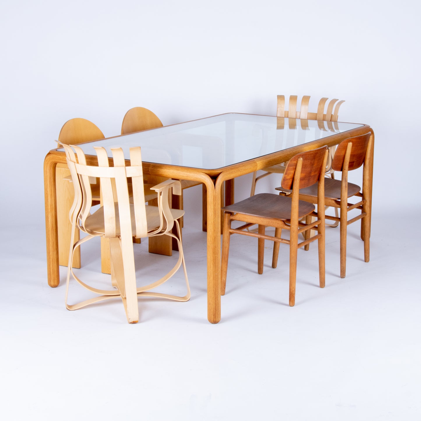 LargeVintage Oak and Glass Dining Table