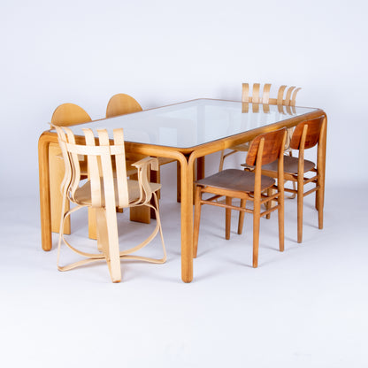LargeVintage Oak and Glass Dining Table