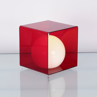 1970s Red Lucite Cube Lamp