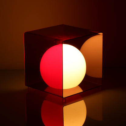 1970s Red Lucite Cube Lamp