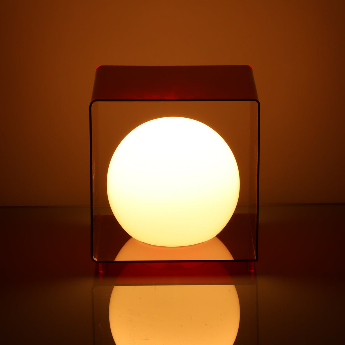 1970s Red Lucite Cube Lamp