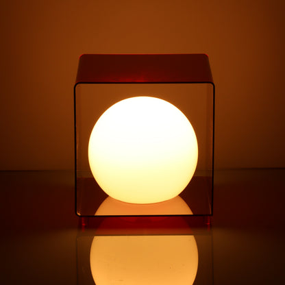 1970s Red Lucite Cube Lamp