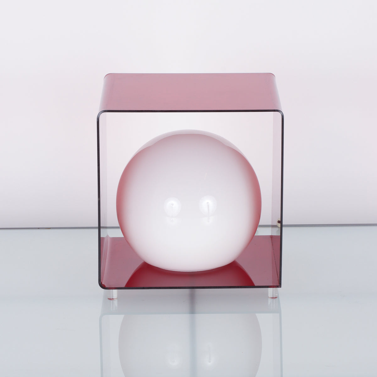 1970s Red Lucite Cube Lamp