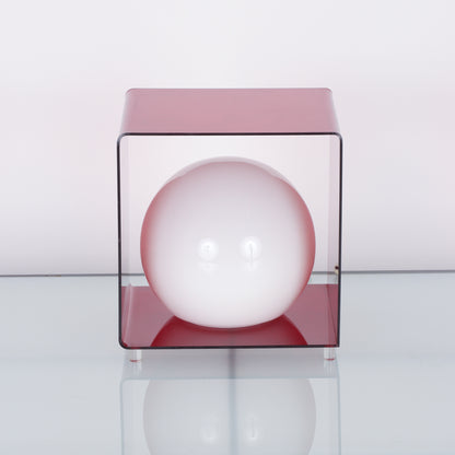 1970s Red Lucite Cube Lamp