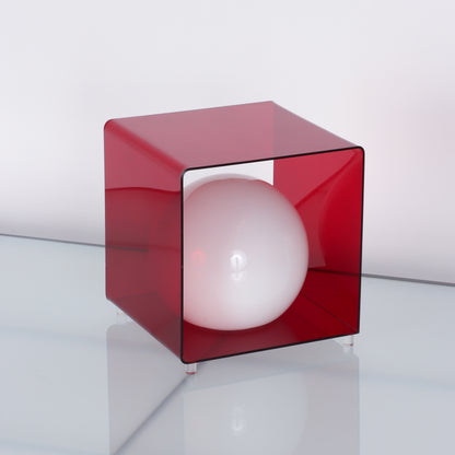 1970s Red Lucite Cube Lamp