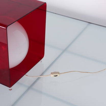 1970s Red Lucite Cube Lamp